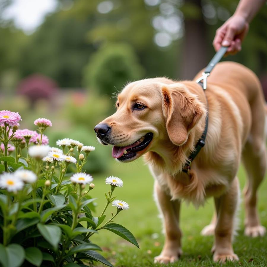 Dog exploring the garden