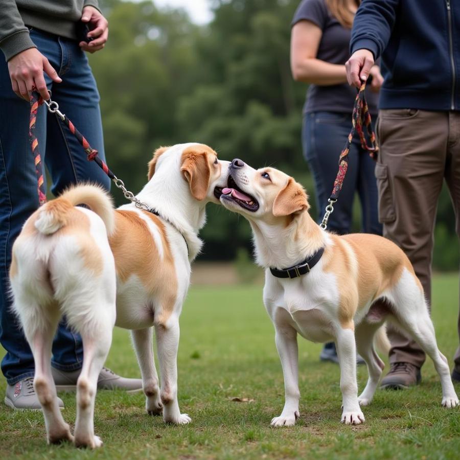 Dogs sniffing each other during introduction