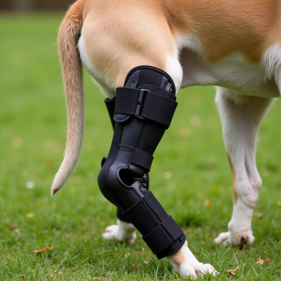 Dog wearing an ACL brace