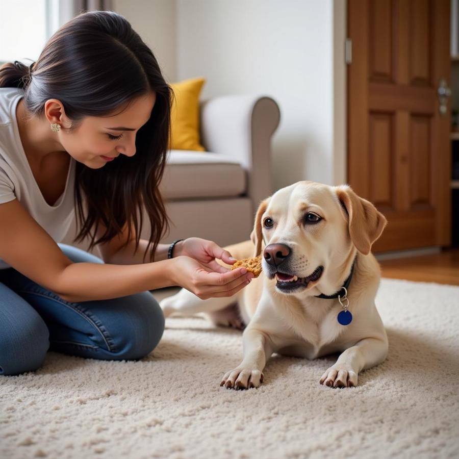 Dog Being Trained Not to Lick Carpet