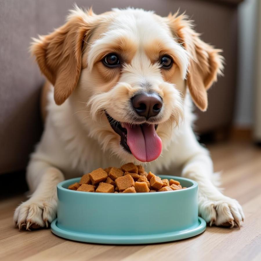 Elderly dog eating soft food