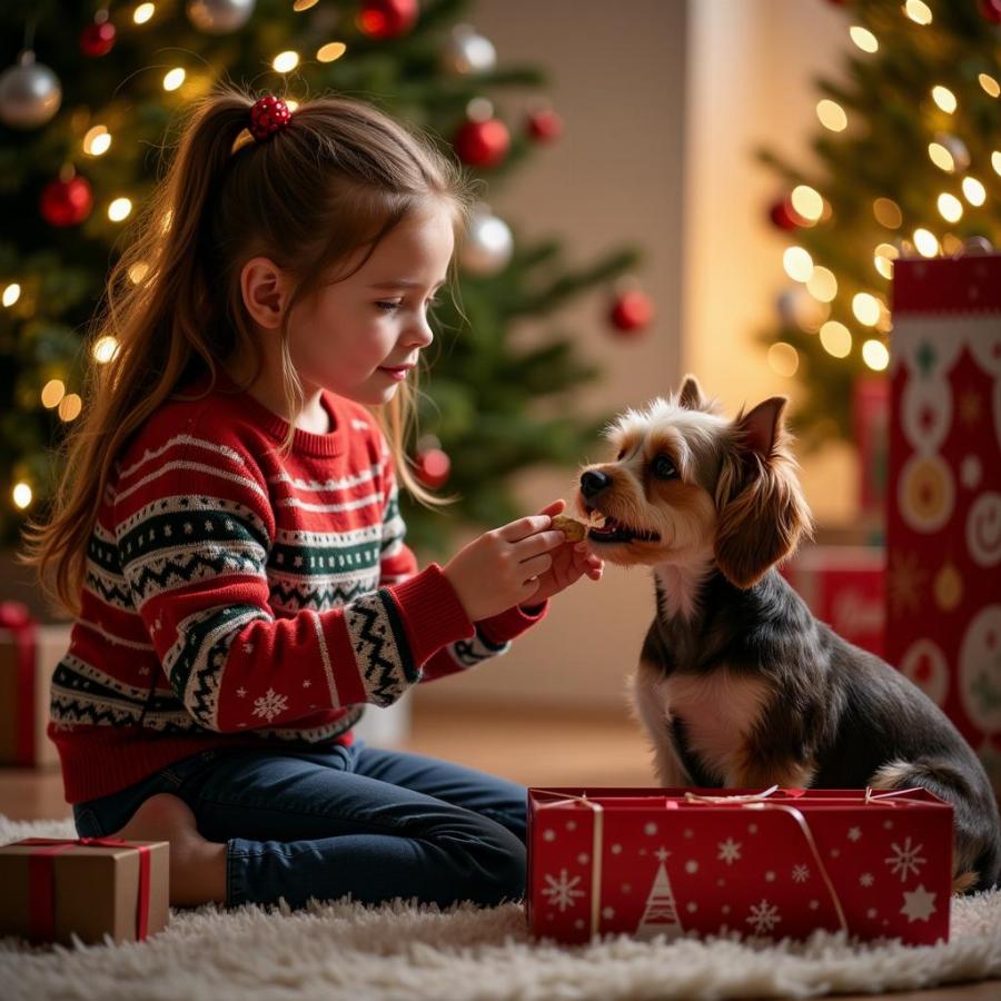 Dog Receiving a Treat from Christmas Advent Calendar