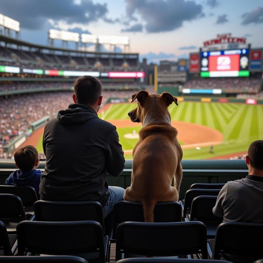 Dog watching baseball game at the stadium