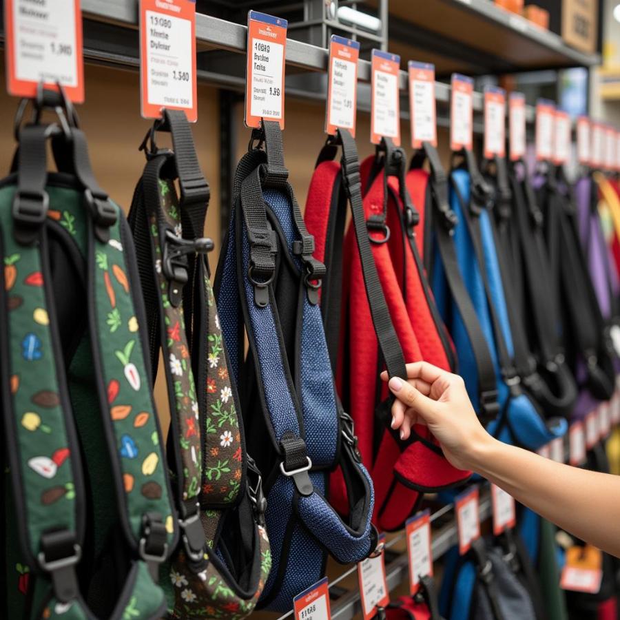 Choosing a harness for a dog at Walmart