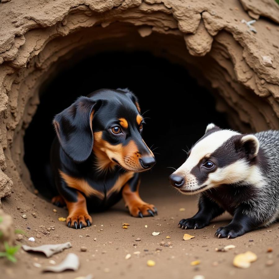 Dachshund Hunting Badger