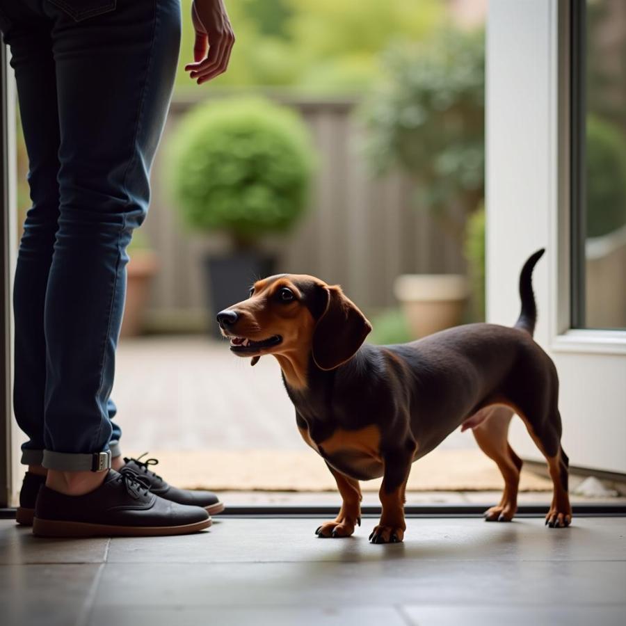 Dachshund showing territorial behavior