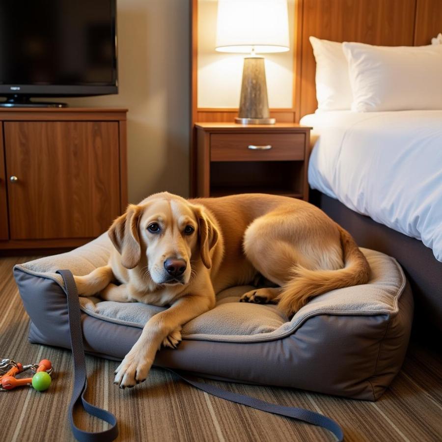 Dog Relaxing in a Hotel Room