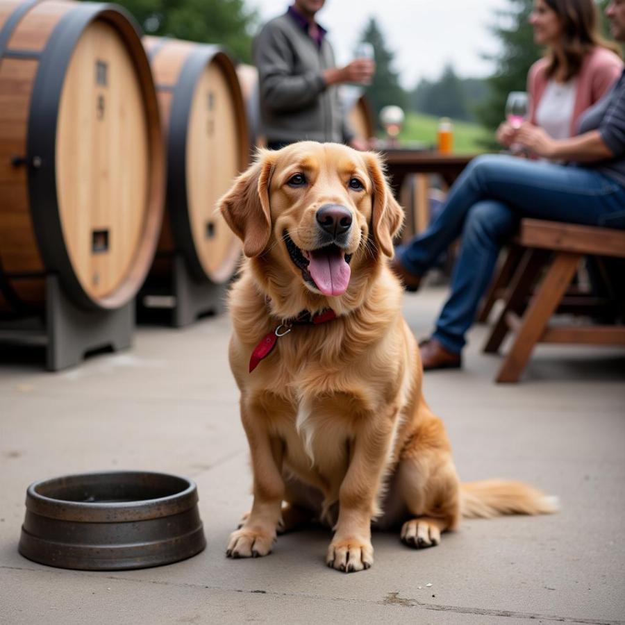 A dog enjoying a visit to a dog-friendly winery