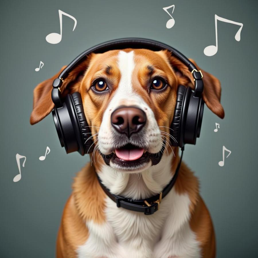 Dog Listening to Music with Headphones