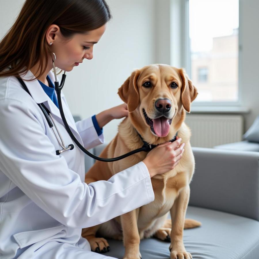 Dog receiving a veterinary checkup