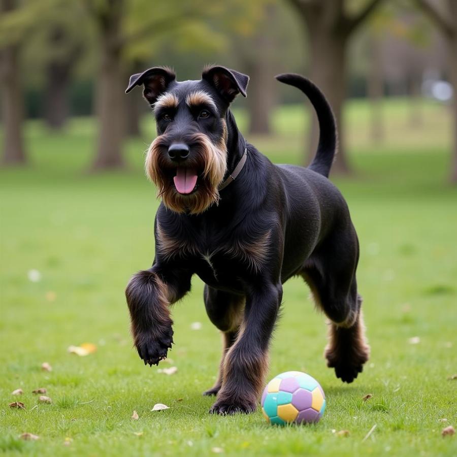 Giant Schnauzer playing fetch