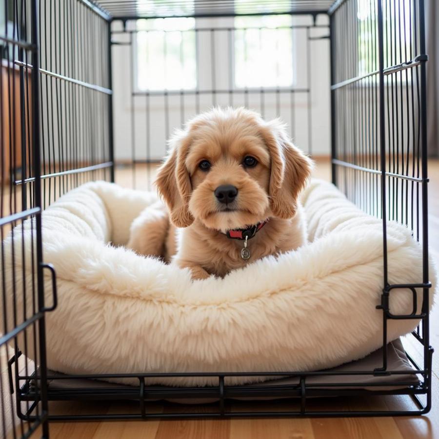 Soft and cozy dog bed inside a crate