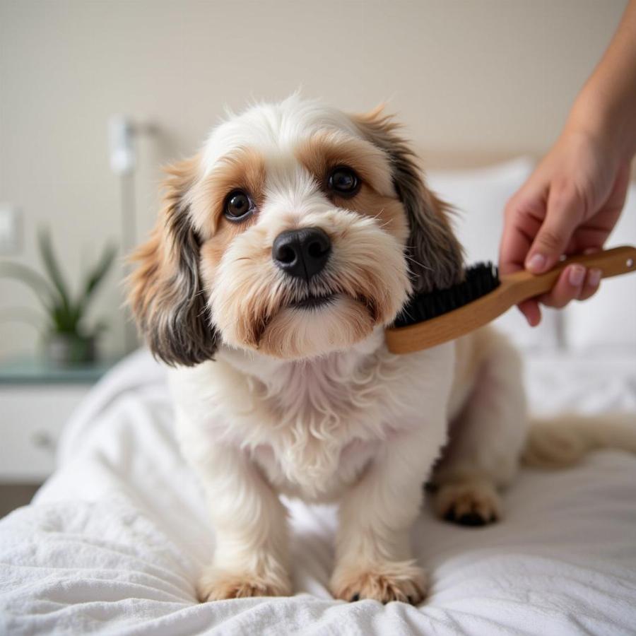 Havanese Dog Being Groomed