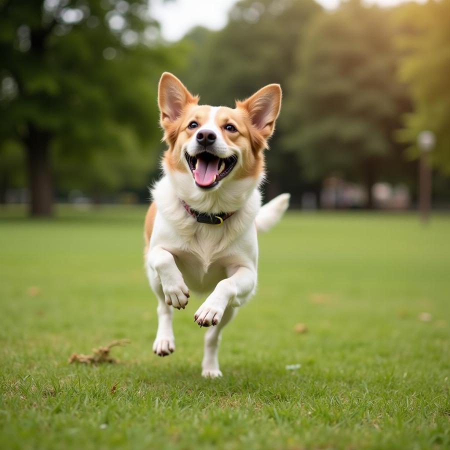 A healthy and vaccinated dog playing