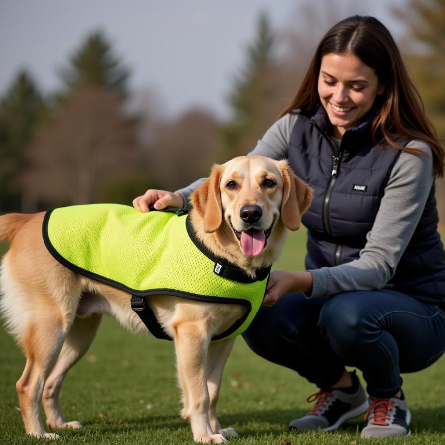 Training a dog to wear a reflective vest