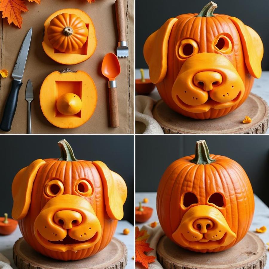 Khắc bí ngô hình chó Dog Jack o'Lantern