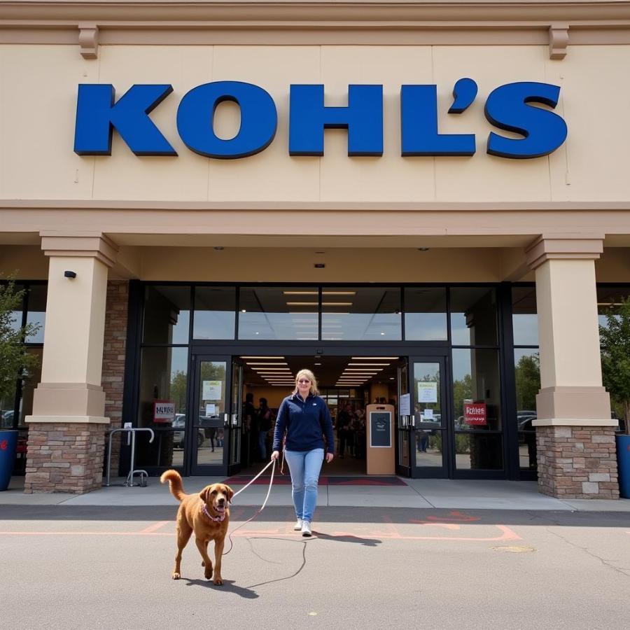 Kohl's store front with a dog and owner approaching