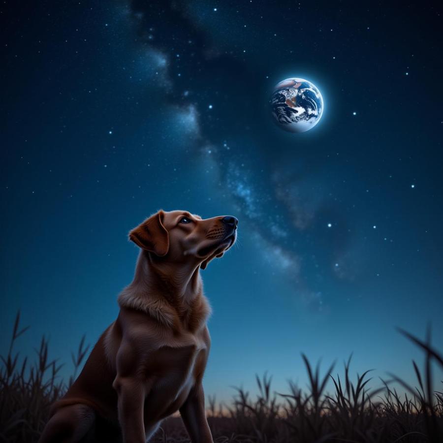 A dog looking longingly at the stars.