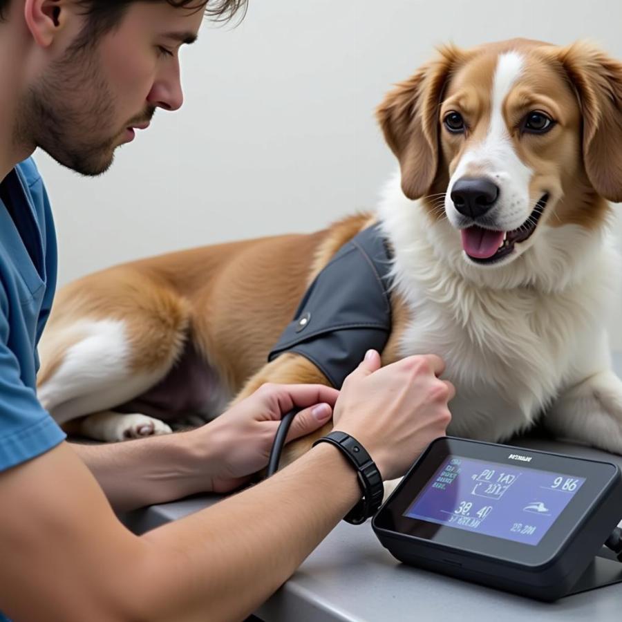 Checking dog's blood pressure