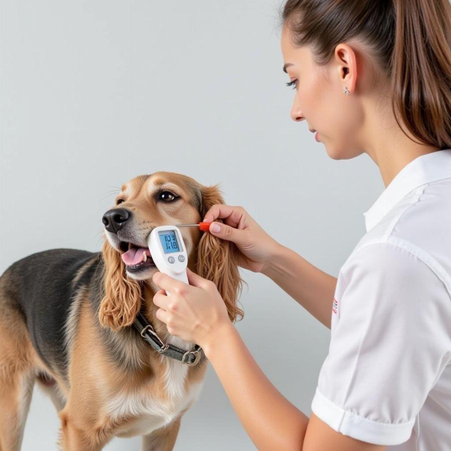 Checking a dog's ear temperature