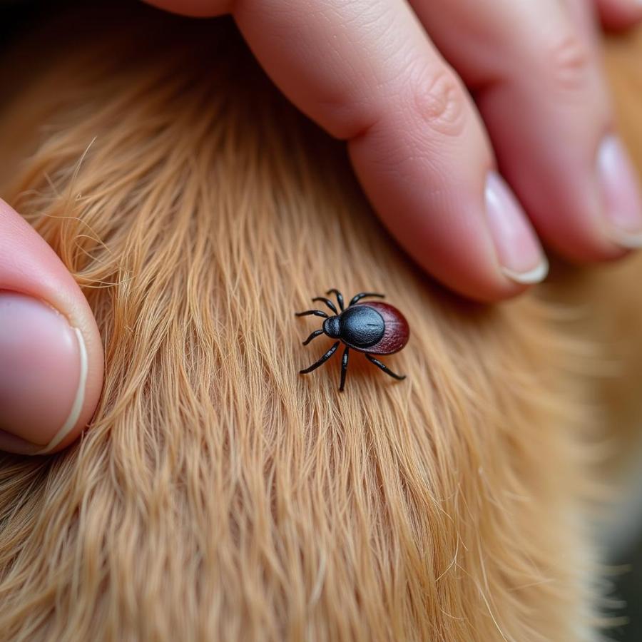 Checking for seed ticks on a dog