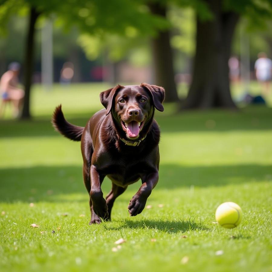 Chó Labrador tập thể dục trong công viên