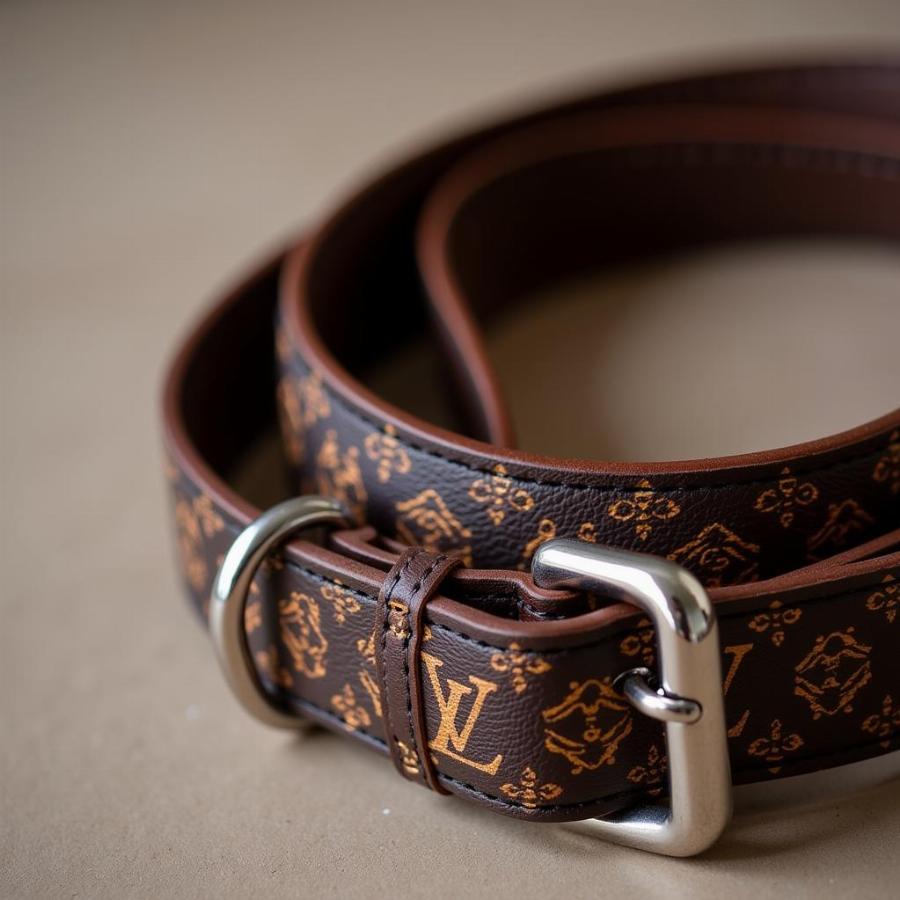 LV Dog Collar and Leash Close-Up