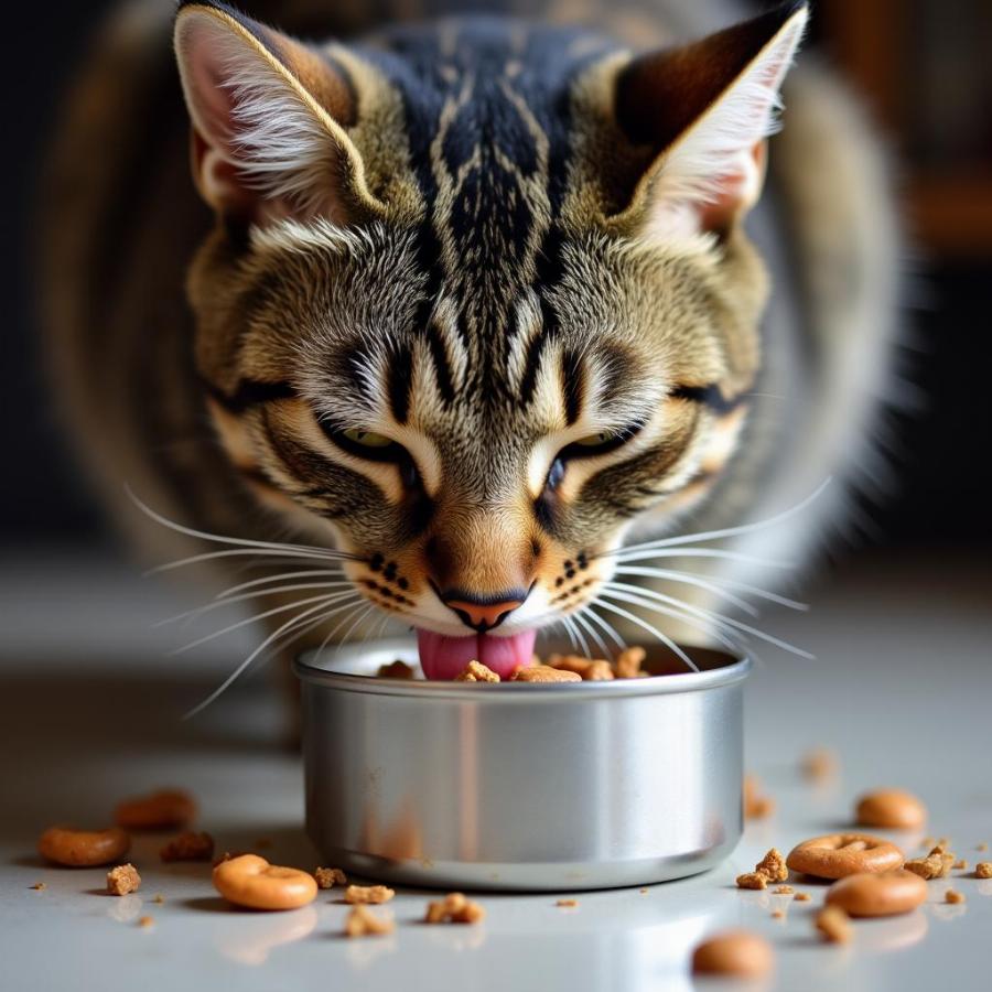 Cat eating canned food