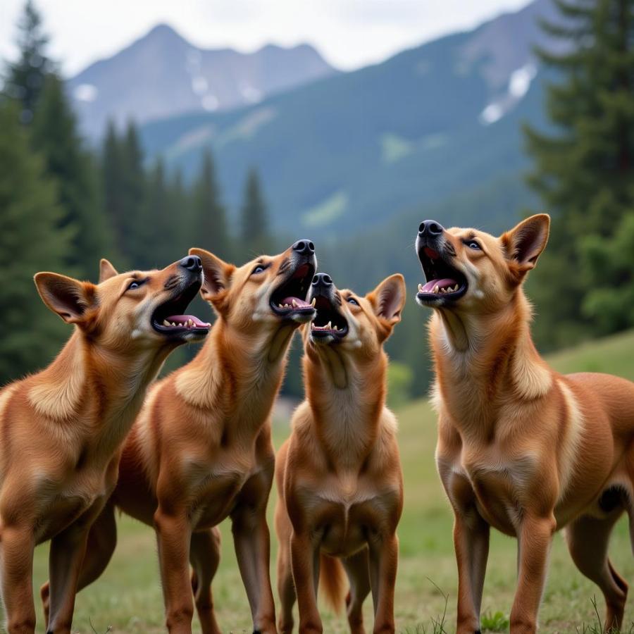 Pack of New Guinea Singing Dogs Howling