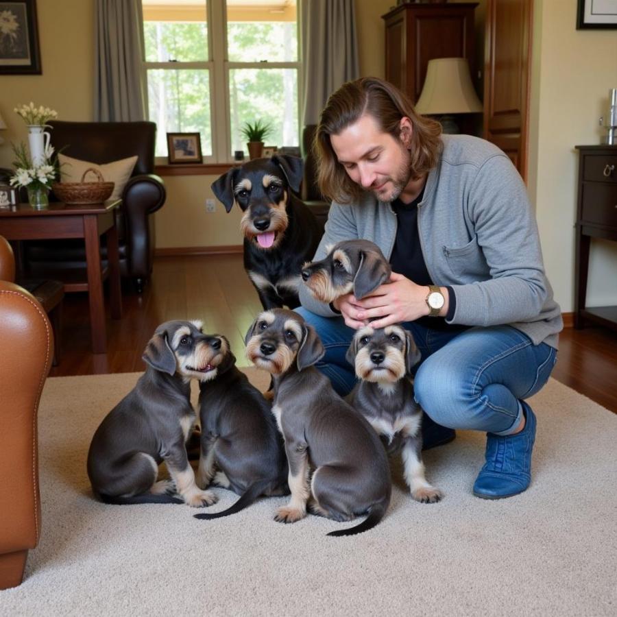 Meeting Standard Schnauzer puppies at a breeder