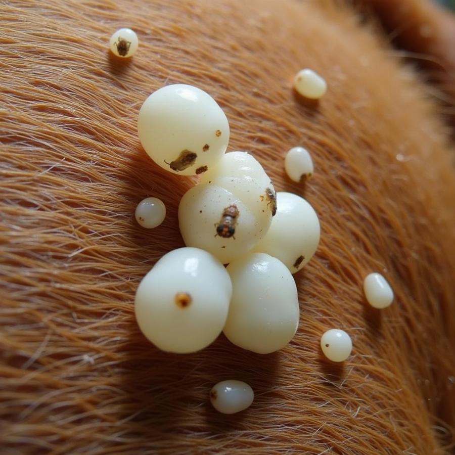 Fly eggs on dog fur