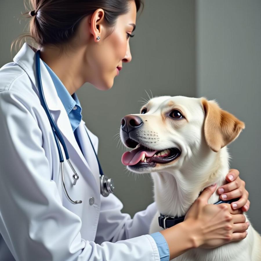 Veterinarian examining a dog