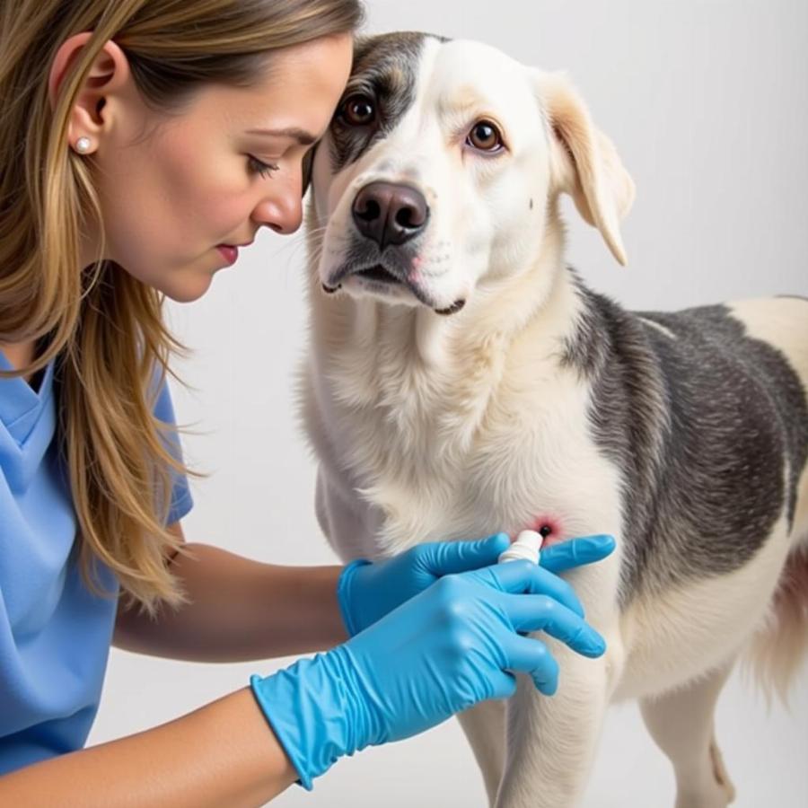 Applying BlueKote to a Dog's Wound