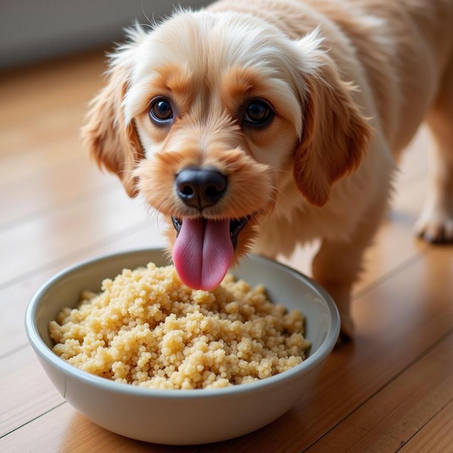 Dog eating quinoa