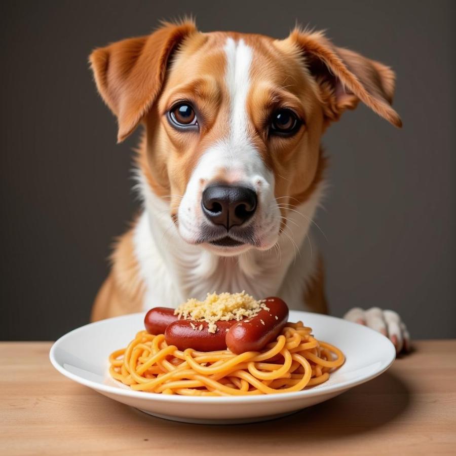 Chó ăn SpaghettiOs với xúc xích