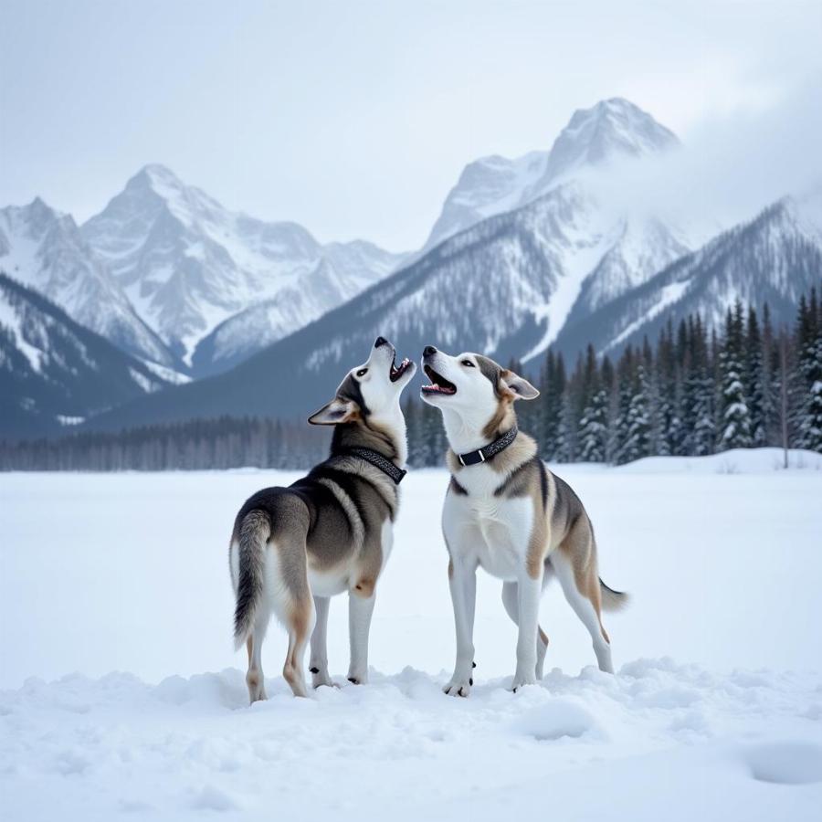 Chó Husky hú lên giữa khung cảnh tuyết trắng ở Alaska