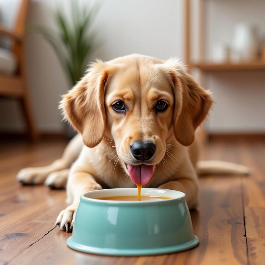 Dog drinking bone broth