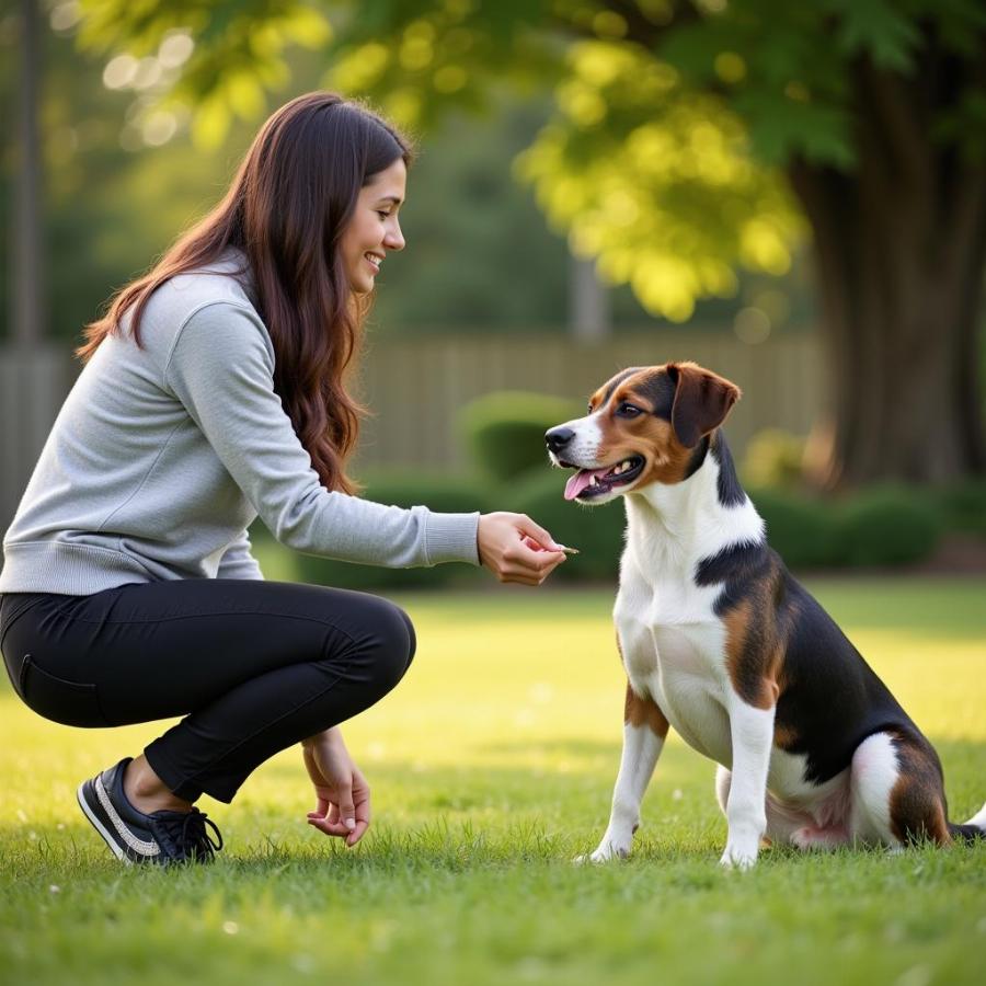 Dog Owner Training Dog Outdoors