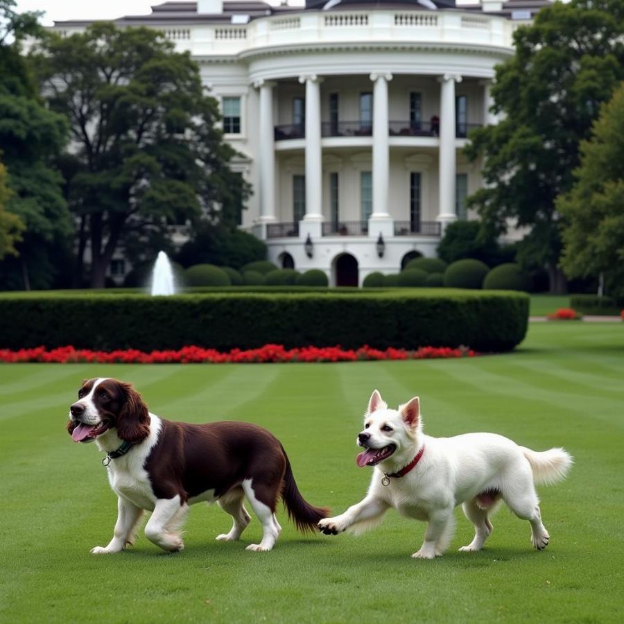 Spot and Barney, the Bush White House dogs