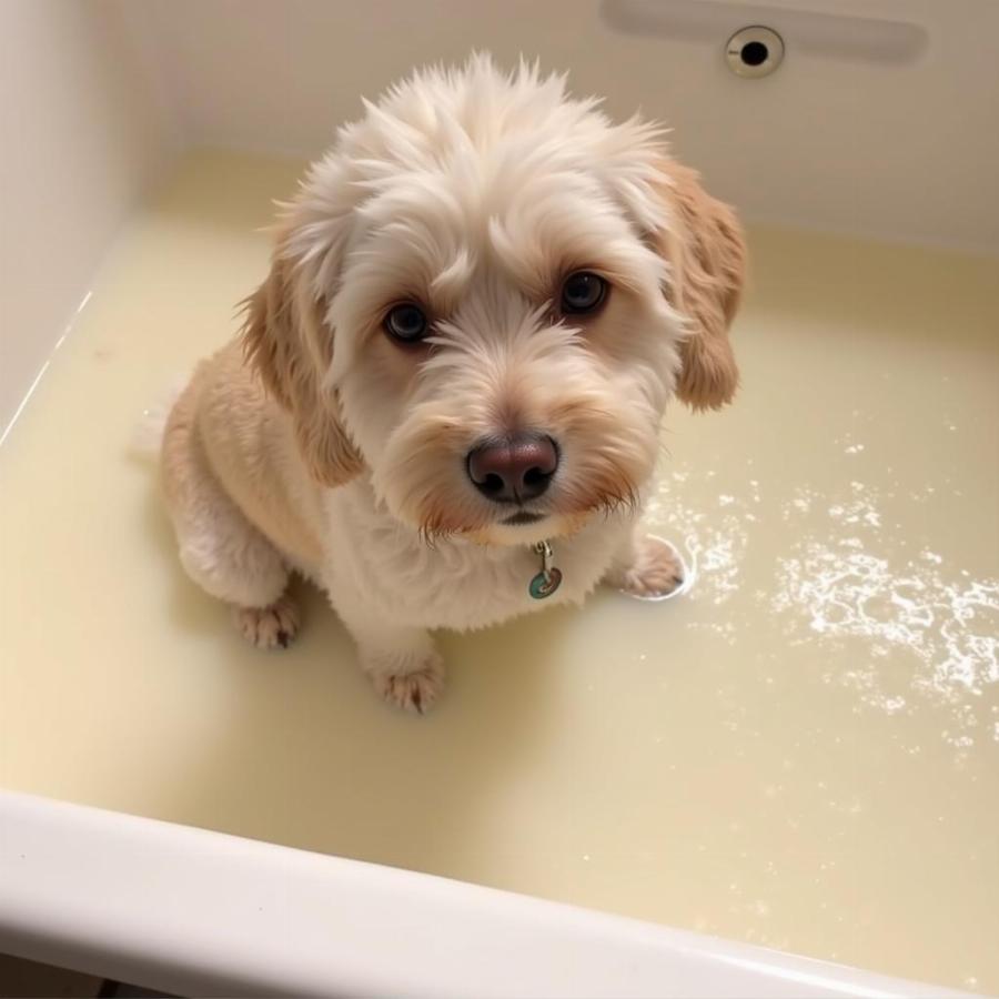 Giving a dog an oatmeal bath