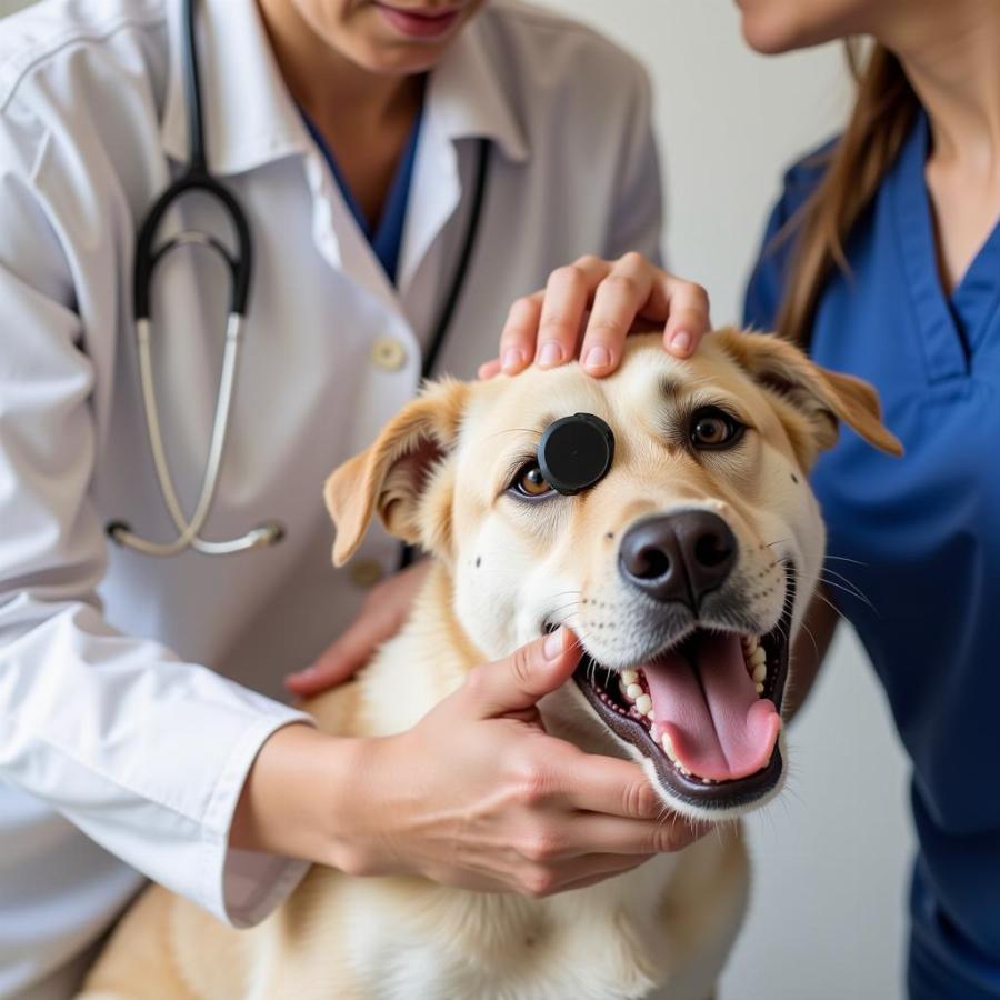 Vet Examining Dog Dry Heaving